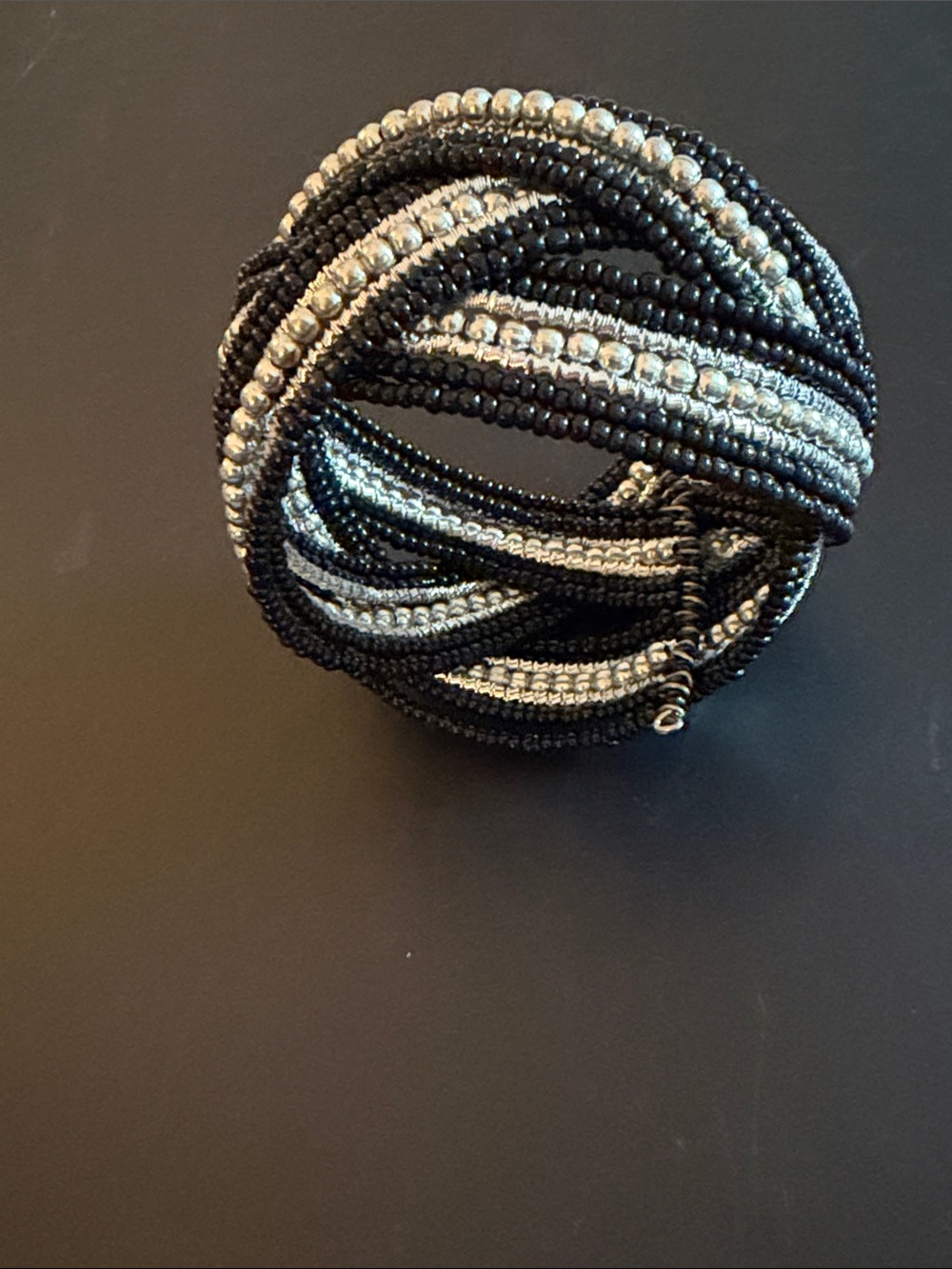 Beaded Multi-Strand Black & Silver Bracelet